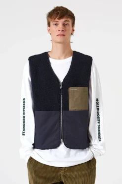 Shearling Vest Plain Navy | Edmmond Studios Online
