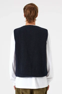 Shearling Vest Plain Navy | Edmmond Studios Online