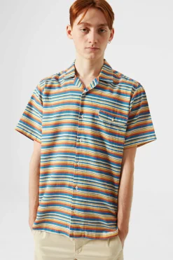 Stripes Short Sleeve Shirt Horizontal Stripes Blue | Edmmond Studios Best Sale